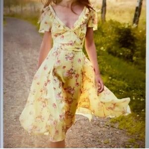 BY TiMo Ruffle Trimmed, Midi-Style Wrap Dress w/ Open Back in Pink NWOT/sz L